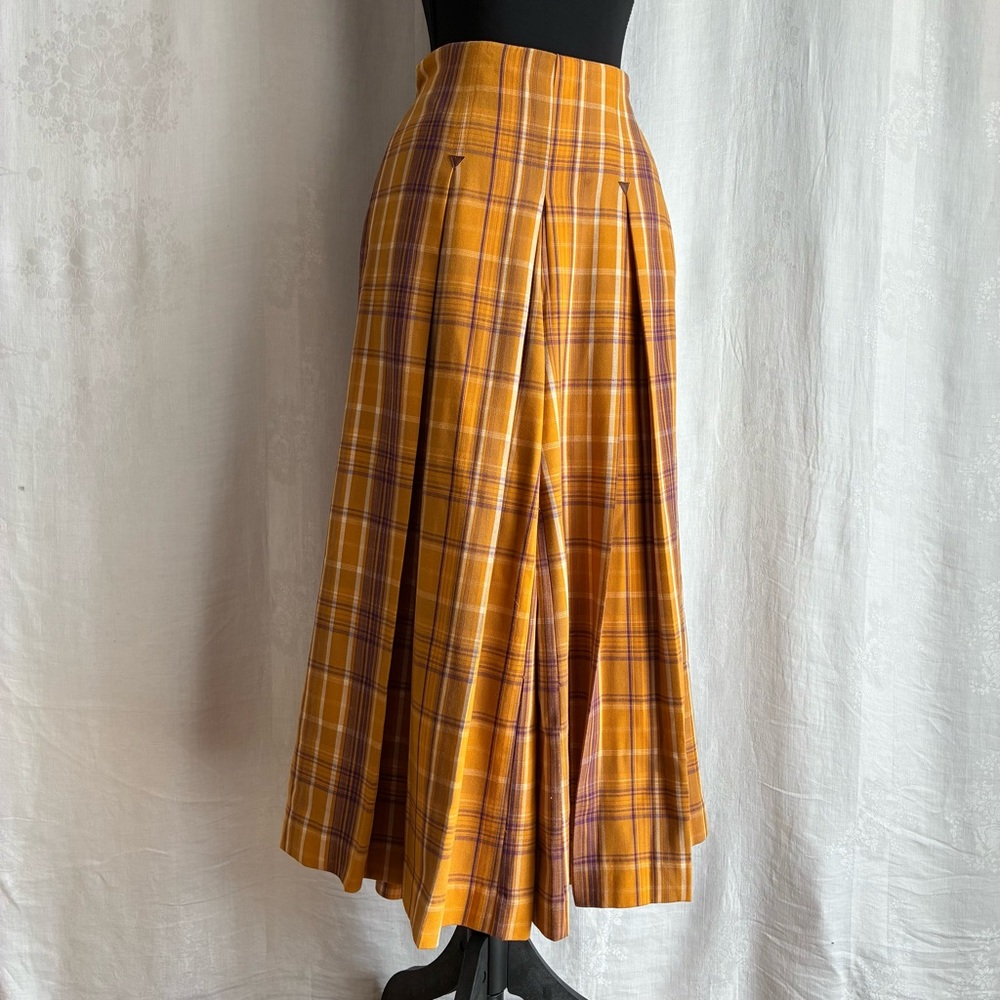 Maeve Anthropologie Mustard Plaid Wide-Leg Pants Skort Illusion Size 0 w/pockets